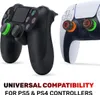 Two game controllers, one black and one white, are shown with colorful accessories attached to their analog sticks. Text at the bottom indicates universal compatibility. Podgląd zdjęcia produktu