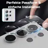 A hand is shown placing a transparent screen protector over the camera lenses of a smartphone. Produktbild-Vorschau