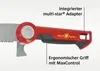 Close-up of a red and gray garden saw handle with labels pointing out features. Náhľad obrázku produktu