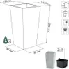 Diagram and icons illustrating the dimensions and features of a planter, along with a separate image of the planter and its inner basket. Náhľad obrázku produktu