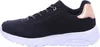 A side view of a black sneaker with a white sole and rose gold accents. Voir les images du produit