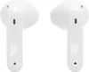 Two white JBL wireless earbuds are shown against a white background. Voir les images du produit