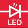 A graphic representation of an LED diode with the text 'LED' below it, set against a red background. Anteprima dell’immagine prodotto