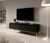 A modern living room with a black TV lowboard with gold legs, a TV mounted on the wall, and a floor lamp. Anteprima dell’immagine prodotto