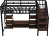 A loft bed with a desk and shelves. Produktbild-Vorschau