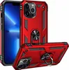 A red protective phone case with a ring stand is shown from multiple angles, with a phone inside one of the cases. Produktbild-Vorschau