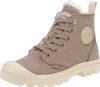 A single brown Palladium ankle boot with a cream-colored sole and toe cap, set against a white background. Produktbild-Vorschau