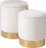 Hocker - Beige - Goldgelb - Ø 36 cm - Samtbezug - mit Produktbild-Vorschau 3