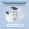 An exploded view diagram of a white dehumidifier, showcasing its internal components and technology, with descriptive text and icons. Anteprima dell’immagine prodotto