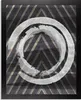 A framed picture with a black frame, featuring a dark background with gold diagonal stripes forming a chevron pattern. In the center, there are three overlapping white brushstroke circles. Produktbild-Vorschau