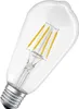 A close-up studio shot of a clear LED light bulb with a silver base. Produktbild-Vorschau