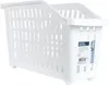 A white plastic storage container with wheels, shown from a three-quarter side view. Produktbild-Vorschau