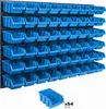 A wall-mounted storage system with multiple blue bins, with one bin shown separately in the foreground. Voir les images du produit
