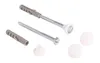 A set of toilet mounting hardware, including screws and wall plugs, is arranged on a white background. Produktbild-Vorschau