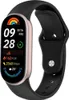 A smartwatch with a black band and a rose gold casing is shown against a white background. The watch face displays the time, date, battery status, steps taken, calories burned, and temperature. Produktbild-Vorschau