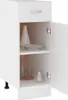 A white cabinet with its door open, showing shelves with kitchen items. Voir les images du produit
