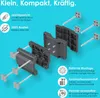 Diagram illustrating the components and features of a balcony umbrella mount. Produktbild-Vorschau