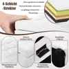 A collage of images showcasing the features and construction of a white storage ottoman. Podgląd zdjęcia produktu