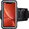 A black sport armband with a smartphone inside, showing a coin in a small pocket. Produktbild-Vorschau