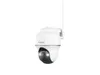 A white security camera with a black lens and a white antenna, isolated on a white background. Produktbild-Vorschau