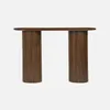 A wooden console table with a fluted design on a white background. Produktbild-Vorschau