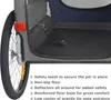 Close-up view of the interior and exterior details of a pet trailer, with text listing its features. Produktbild-Vorschau