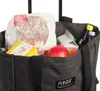 A close-up view of a dark grey shopping bag filled with groceries, including bread, apples, tea, and bottles. Náhľad obrázku produktu