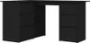 A black corner desk with drawers and shelves. Produktbild-Vorschau
