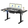 A black height-adjustable desk with two monitors, a keyboard, mouse, and accessories. Voir les images du produit