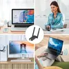 Collage of images showing a wireless adapter connected to laptops and desktops, and people using them. Produktbild-Vorschau