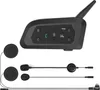 A black motorcycle helmet communication system with its accessories, laid out on a white background. Produktbild-Vorschau