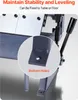 A close-up view of a metal bending machine, highlighting its stability and leveling features. Voir les images du produit