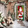 A festive Christmas scene with a door decorated with Santa Claus, Christmas trees, and snow. Produktbild-Vorschau