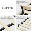 A collage of four images showcasing details of a bed frame's construction and features. Podgląd zdjęcia produktu