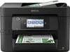A black Epson WorkForce Pro WF-4820DWF printer is shown from the front, with paper in the input tray and output tray. Náhled obrázku produktu
