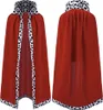 Two views of a child's red king's cape with a black and white spotted lining. Anteprima dell’immagine prodotto
