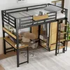 A loft bed with a desk, wardrobe, and shelving unit. Produktbild-Vorschau
