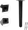 A black square furniture leg with mounting plate and screws, shown with close-up views of the top and bottom. Produktbild-Vorschau