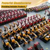 A large collection of excavators are displayed in rows, suggesting a manufacturing facility or a large inventory. Podgląd zdjęcia produktu