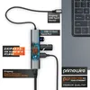 A USB-C hub connected to a laptop, with various ports and internal components highlighted. Produktbild-Vorschau