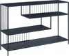 A dark gray metal console table with three staggered shelves and a slatted side panel, shown against a white background. Náhľad obrázku produktu