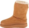 A side view of a brown winter boot with a white fluffy lining. Voir les images du produit
