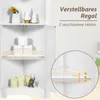 A white corner cabinet with shelves and decorative items, showing adjustable shelf heights. Produktbild-Vorschau