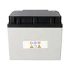 A battery with safety symbols on a white background. Voir les images du produit