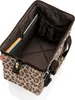 An open leopard print tote bag with internal pockets and a tablet inside. Náhled obrázku produktu