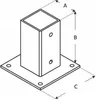 A technical drawing of a metal post base with dimensions labeled A, B, and C. Produktbild-Vorschau