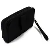 A black clutch bag with a wrist strap is shown against a white background. Produktbild-Vorschau