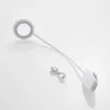A white LED desk lamp with a ring-shaped light and a flexible arm is shown on a white background. A coiled USB cable and a power adapter are placed next to the lamp. Produktbild-Vorschau
