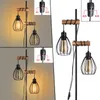 ZMH Vloerlamp zwart, metalen staande lamp met houten Productafbeelding-voorbeeld 5