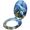 A toilet seat and lid decorated with a marine life theme, featuring dolphins and fish. Produktbild-Vorschau
